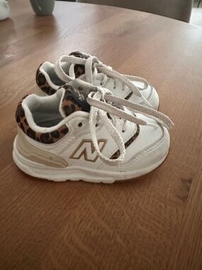 New Balance Kids White Sneakers with Leopard Accent